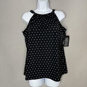 SwimsuitsForAll Swimwear High Neck Tankini Top Womens 16 Black Polka Dot Resort